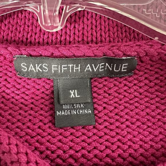 SAKS FIFTH AVENUE Chunky Knit Scoop Neck Sweater Women’s XL 100% Silk Pink - Picture 7 of 13